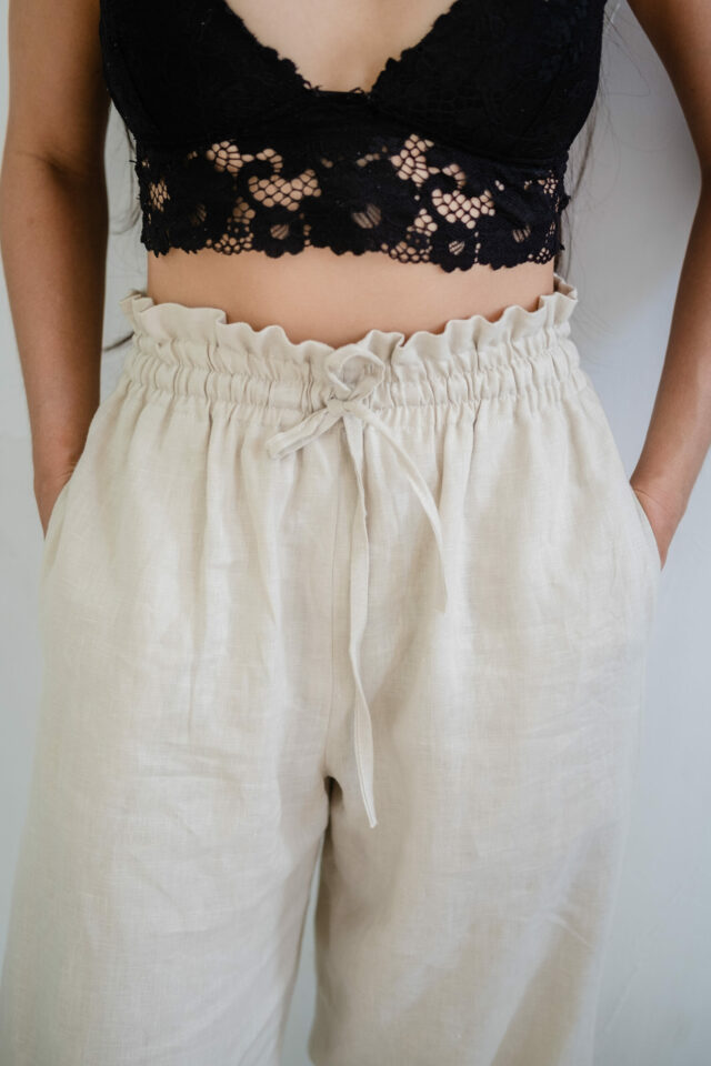 long pants elastic linen