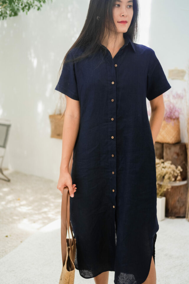 shirt dress navy linen