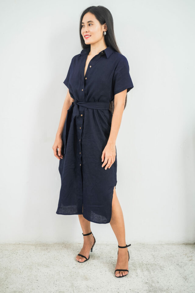 navy linen dress side