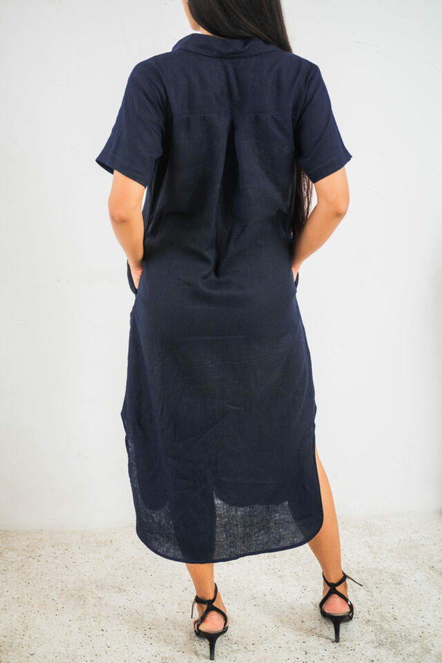 linen dress navy back