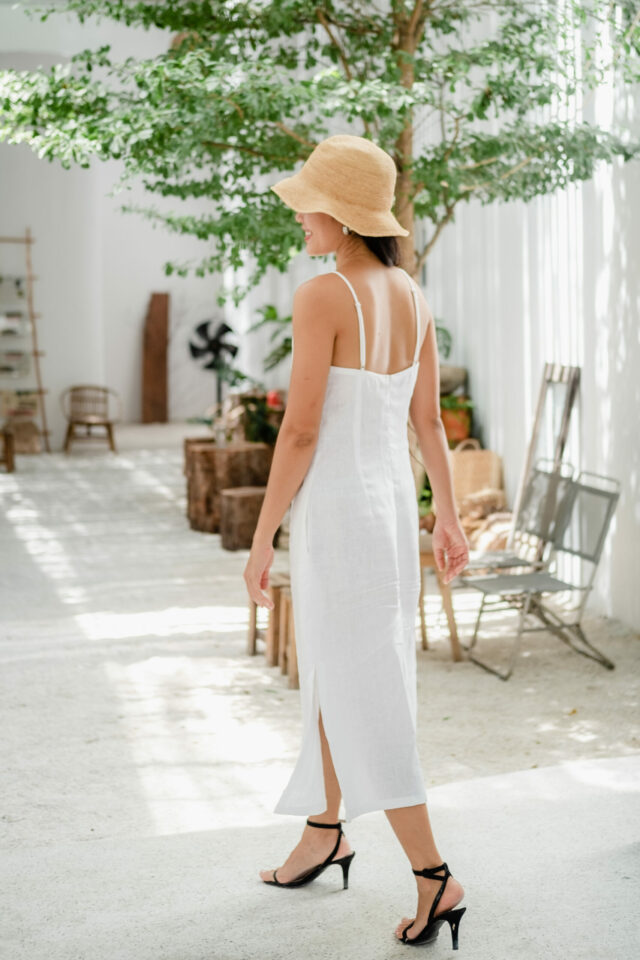 linen dress back standing