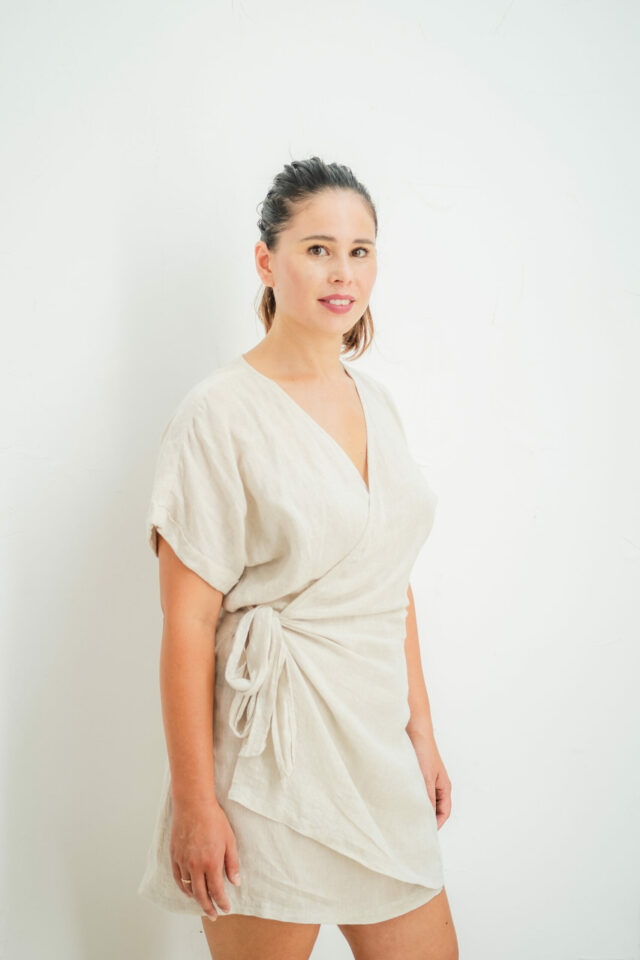 front wrap dress linen