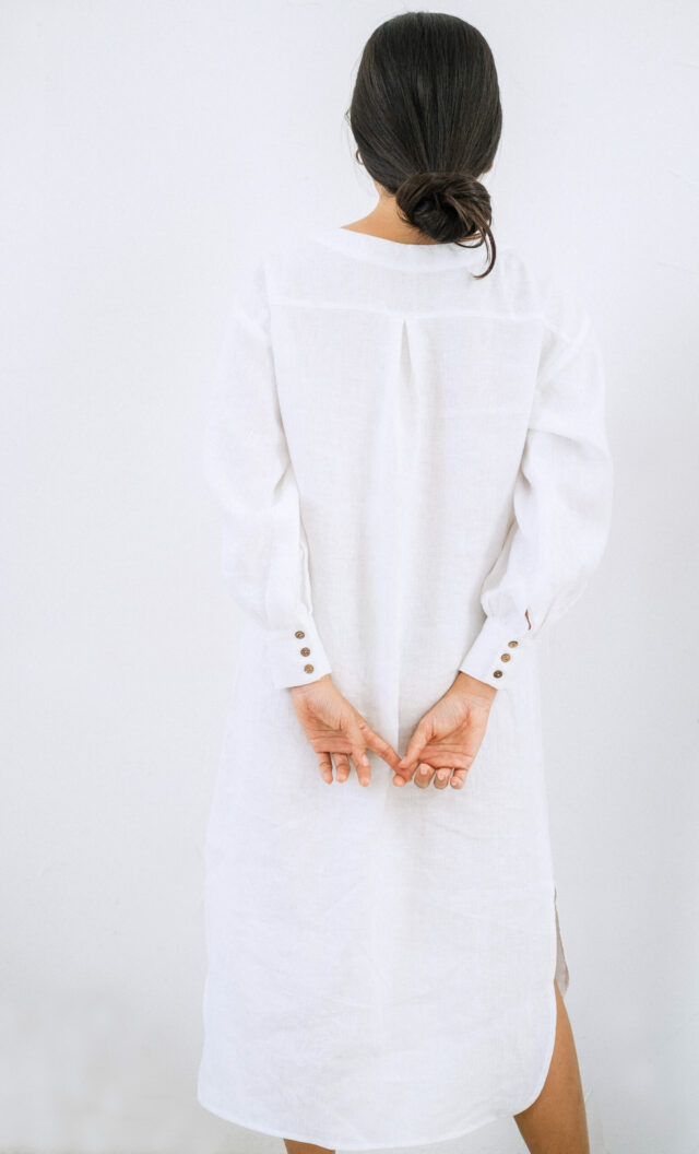 linen dress white back